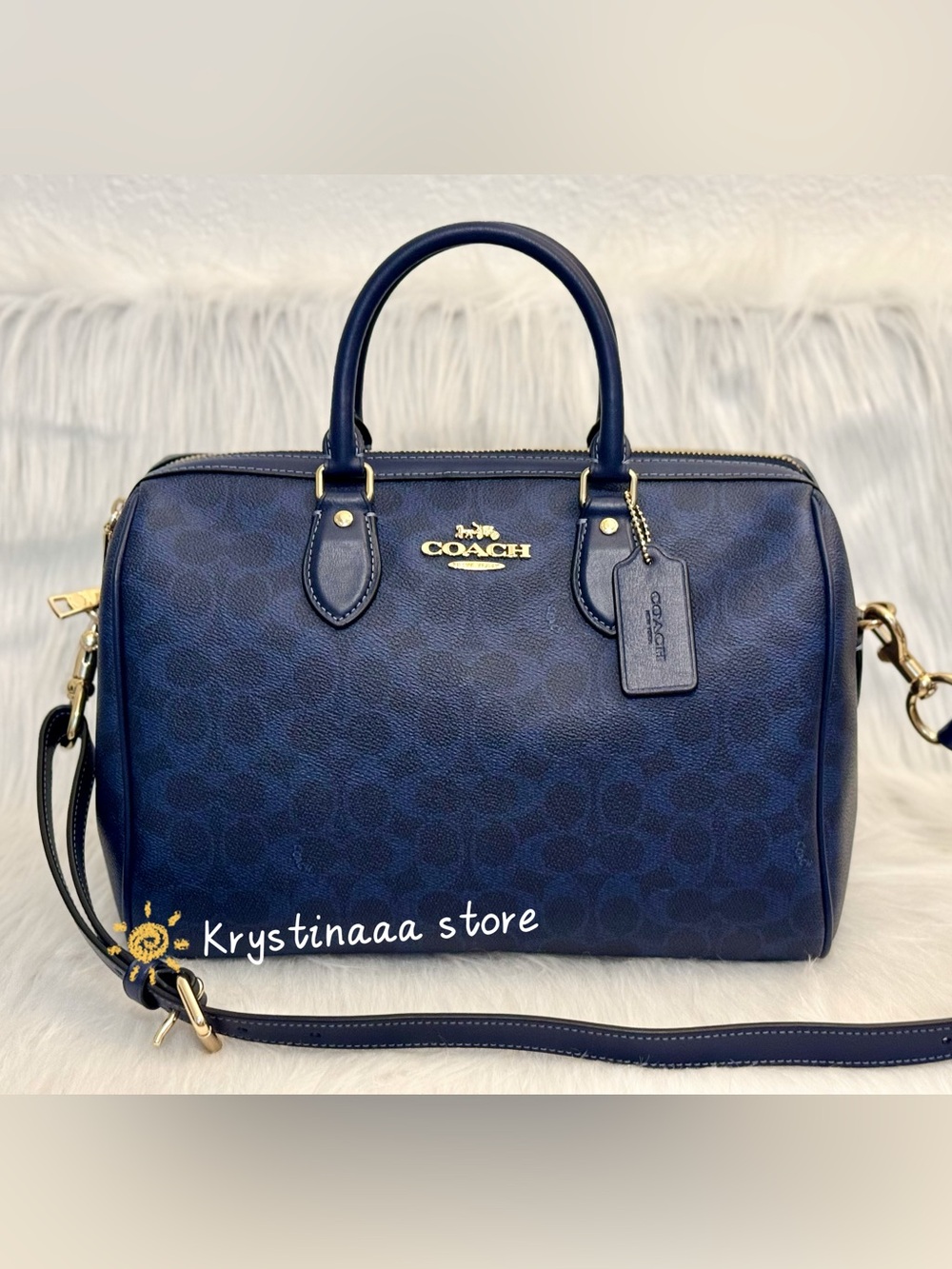 Coach Rowan Large Satchel Bag In Signature Canvas CEY74 Navy NWT